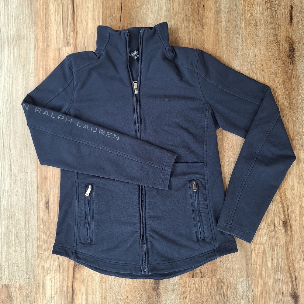 Lauren Ralph Lauren Black Label Stretch Cotton Full Zip Jacket Logo Size Medium